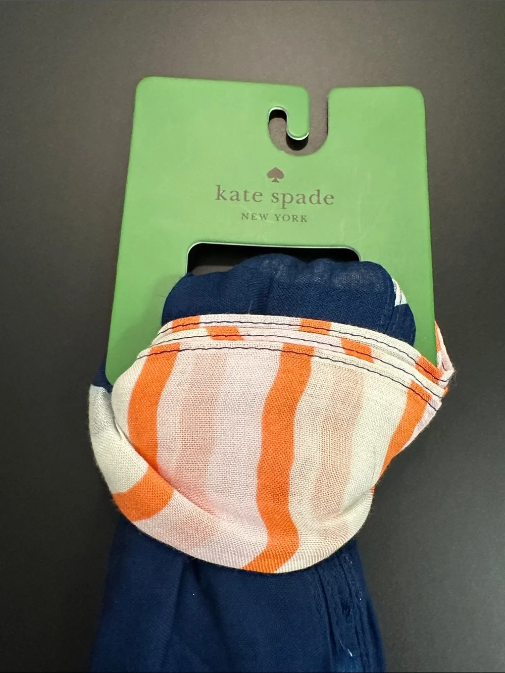 NWT Kate Spade Navy White & Orange Striped Scarf